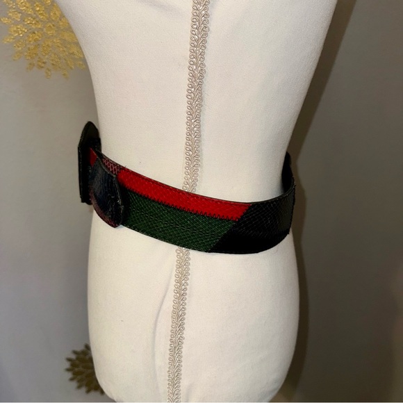 Rare Vintage Multicolor Genuine Snakeskin Belt Ladies M/L Red Green Black ‘80-90 - Picture 5 of 12